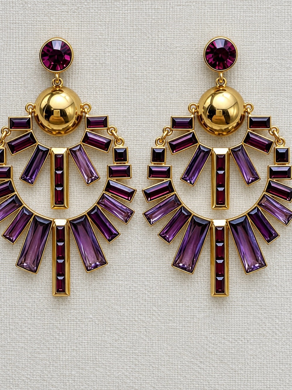 henri bendel Gold-Tone Purple Crystal Statement Fan Earrings